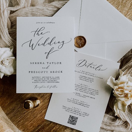 1つのQRで繊細な黒すべて結婚の披露宴 招待状