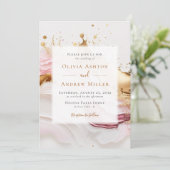 1つのQRにユニーク抽象芸術金ゴールドがピンク結婚色 招待状 (スタンド正面)