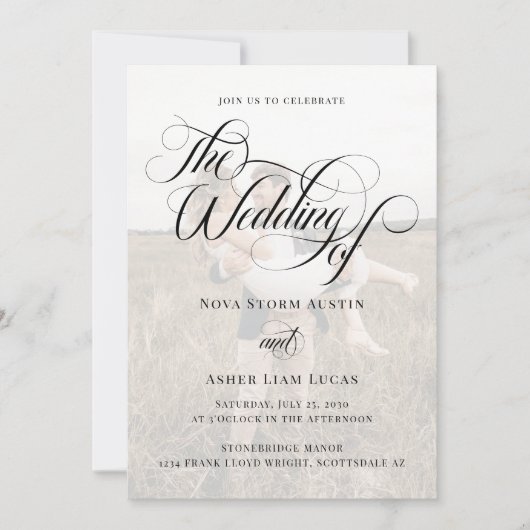 1つのQRコーエレガントドに含まれる上品な写結婚真 招待状 (正面)