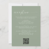 1つのQRコードにグリーン結婚ミニマリストを表示 招待状 (裏面)