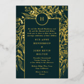 1つのQRコードにモノグラムすべてRSVP Webサイ結婚ト 箔招待状 (正面)