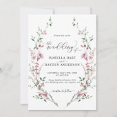 1つのQRコードにワイルドフラワーほこりっぽいピンク結婚色 招待状 (正面)