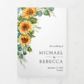 1つのQRコードに収まるヒマワリ結婚のユーカリ 三つ折り招待状 (カバー)