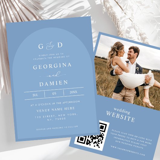 1つのQRコードに含まれるPeriwinkle Blue写真結婚すべて 招待状