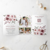 1つのQRコードに埃っぽいピンクのバラが結婚すべて 三つ折り招待状 (内部)