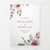 1つのQRコードに埃っぽいピンクのバラが結婚すべて 三つ折り招待状 (カバー)