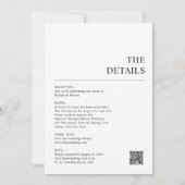 1つのQRコードのミニマル黒全結婚体 招待状 (裏面)