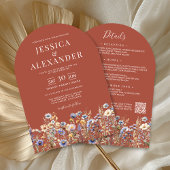 1つのQRコードの中のテラコッタ結婚ワイルドフラワー 招待状