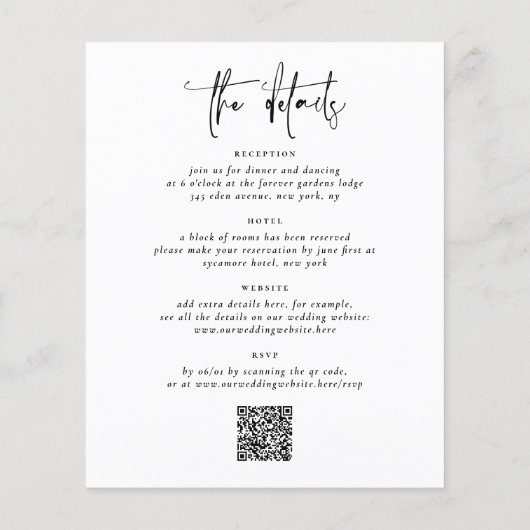 1つのQRコードフォトで予算のミニマル結婚リスト (裏面)