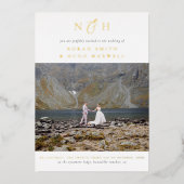 1つのQRコードフォトに光沢のあるモノグラム結婚すべて 箔招待状 (正面)