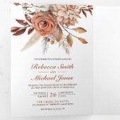1つのQRコード内のテラコッタフローラ結婚すべて 三つ折り招待状 (内部最初)