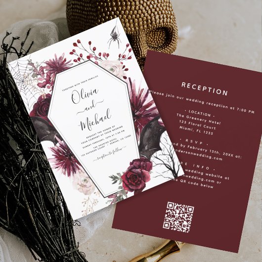 1つのQRコード内のハロウィーンすべて結婚ゴシック 招待状