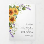 1つのQRコード内のヒマワリ結婚ラベンダー 三つ折り招待状 (カバー)