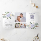 1つのQRコード内の埃っぽい紫のフローラ結婚すべて 三つ折り招待状 (内部)