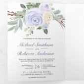 1つのQRコード内の埃っぽい紫のフローラ結婚すべて 三つ折り招待状 (内部最初)