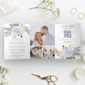 1つのQRコード内の埃っぽい紫のフローラ結婚すべて 三つ折り招待状
