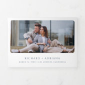 1つのQRコード内の埃っぽい青いフローラクレスト結婚すべて 三つ折り招待状 (カバー)