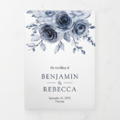1つのQRコード内の埃っぽい青いフローラ結婚すべて 三つ折り招待状 (カバー)