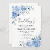 1つのQRコード内の埃っぽい青いライトすべて結婚フローラ 招待状 (正面/裏面)