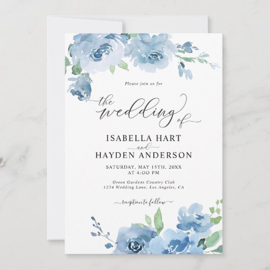 1つのQRコード内の青い赤ちゃん青結婚すべて 招待状 (正面)