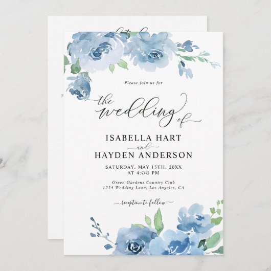 1つのQRコード内の青い赤ちゃん青結婚すべて 招待状 (正面/裏面)