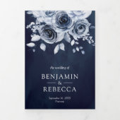 1つのQRコードNavy'sでほこりっぽい青いフローラ結婚すべて 三つ折り招待状 (カバー)