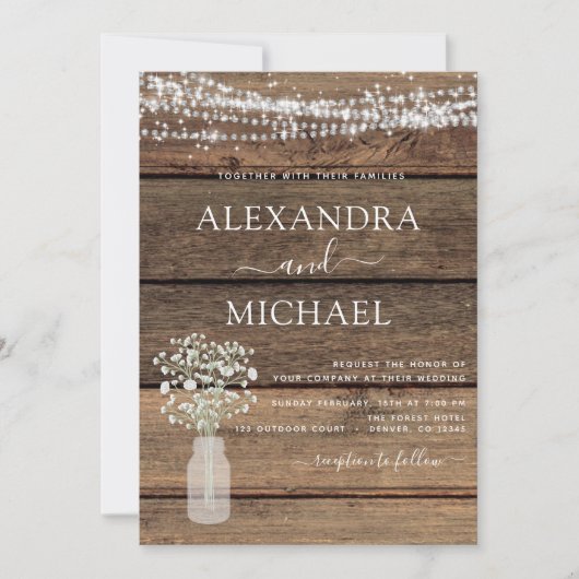 1つのQRコー素朴ド国のJarの結婚全て 招待状 (正面)