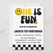 1つはおもしろいボーイファースト誕生日 招待状 (正面)