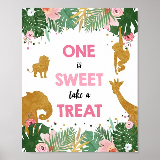 1つはスイートサファリアニマルズガール誕生日サイン ポスター (正面)