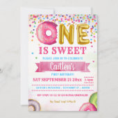 1つはスイートドーナツファースト誕生日紙吹雪 招待状 (正面)