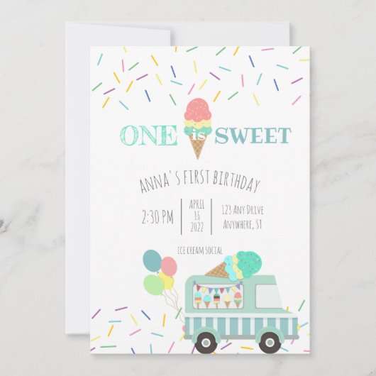 1つはスウィートアイスクリームの誕生日の招待状 招待状 (正面)