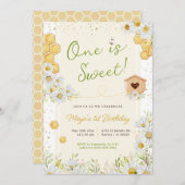1つはスウィート(昆虫)マルハナバチ第1の誕生日パーティー 招待状 (正面/裏面)