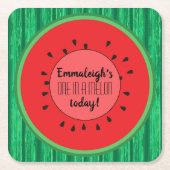 1つはメロンのスイカテーマ誕生日 スクエアペーパーコースター (正面)