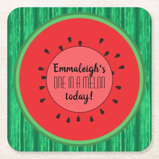 1つはメロンのスイカテーマ誕生日 スクエアペーパーコースター (正面)