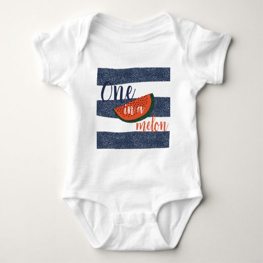 1つはメロンの1つ目の誕生日男の赤ちゃんレトロ ストライプ ベビーボディスーツ (正面)