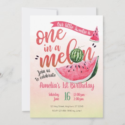 1つはメロンスイカ最初の誕生日招待状 招待状 (正面)