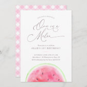 1つはメロンスイカ1st誕生日パーティーの招待 招待状 (正面/裏面)