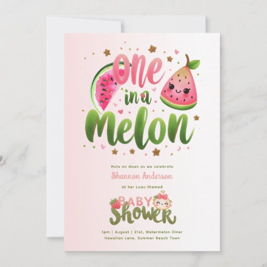 1つはメロンファースト誕生日またはベビーシャワー1st 招待状 (正面)