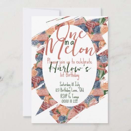 1つはメロンファースト誕生日 – 夏の雰囲気 招待状 (正面)