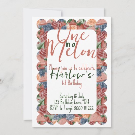 1つはメロンファースト誕生日- Summer vibes Invite 招待状 (正面)