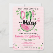 1つはメロン小さな女の子最初の誕生日招待状 招待状 (正面)