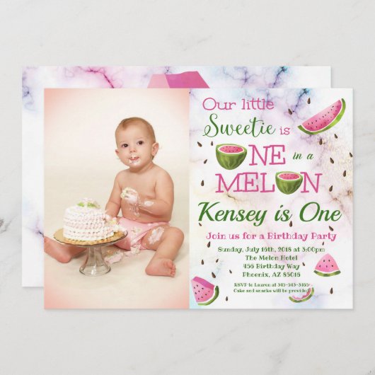 1つはメロン第1スイカ誕生日招待状 招待状 (正面/裏面)