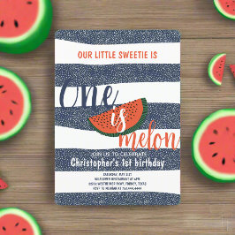 1つはメロン1歳の誕生日かわいいスイカストライプの 招待状