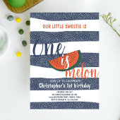 1つはメロン1歳の誕生日かわいいスイカストライプの 招待状