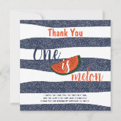 1つはメロン1歳の誕生日パーティースイカ サンキューカード (正面)