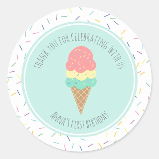 1つは甘いアイスクリームファースト誕生日 ラウンドシール (正面)