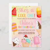 1つクールの1番目、最初の女の子の誕生日ポップシクル招待状。 招待状 (正面/裏面)