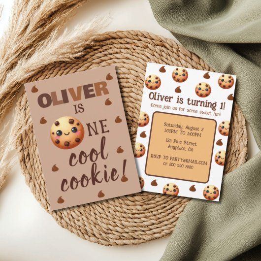 1つクールのCookieの最初の誕生日 招待状