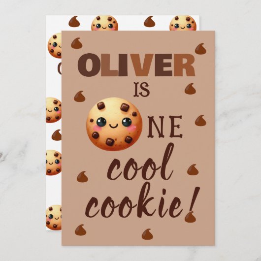 1つクールのCookieの最初の誕生日 案内状 (正面/裏面)