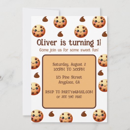 1つクールのCookieの最初の誕生日 案内状 (裏面)